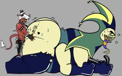 anal ass balls belly big_balls big_belly big_butt big_power_bottom bodily_fluids body_writing bondage bouncing_balls bracelet butt_jiggle clothing collar cum cum_in_ass cum_inside cum_on_butt demon doggy_style duo fan_character fool's_hat from_behind_position genital_fluids genitals gloves handwear hat headgear headwear heart_reaction heart_symbol hellaverse helluva_boss horn huge_butt imp jewelry jiggling leash leash_pull legwear male male/male mammon_(helluva_boss) muscular muscular_male mysticalmist overweight overweight_male petplay power_bottom roleplay sex size_difference spade_tail spiked_bracelet spikes stockings swimwear tail tally_marks thigh_highs tongue tongue_out torn_clothing torn_legwear torn_stockings