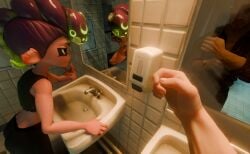 3d 3d_(artwork) 3d_model 3d_render ass bathroom bathroom_tiles before_sex big_ass big_butt bioluminescence bioluminescent_hair breasts broken broken_ear checking_out_self chiseled_body crop_top curled_hair curly_hair detailed_background female fit fit_female floor freckles freckles_on_arms freckles_on_breasts freckles_on_butt freckles_on_face freckles_on_shoulders gender_transformation green_hair high_resolution highres injury jogging jogging_pants light-skinned_female light-skinned_male light_skin long_hair male male/female male/male mirror mirror_reflection nintendo octoling octoling_girl original original_character patreon purple_hair reflection sink slim_waist small_breasts soap splatoon splatoon_(series) splatoon_2 splatoon_3 straight tentacle tentacle_hair the_true_sama thick_ass thighhighs thighs trans_woman transformation twist_(splatoon_oc) wide_hips wide_thighs wo262_(3d_model_style)