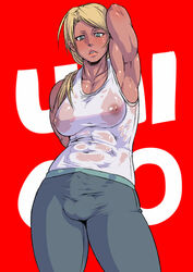 1futa abs areolae armpit ball_bulge balls balls_in_panties big_breasts blonde_hair blue_eyes blush breasts bulge cameltail curvy dark-skinned_futanari embarrassed erect_nipples erection erection_under_clothes futa_only futanari large_breasts mikoyan muscles muscular_futanari nipples no_bra panties panty_bulge penis penis_bulge penis_in_panties penis_under_clothes platinum_blonde_hair ponytail see-through skin_tight small_penis solo solo_futa standing sweat tank_top thighs tied_hair wet