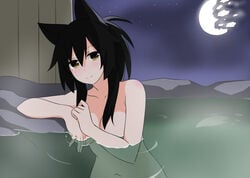 bath blake_belladonna cat_ears faunus moon pond rwby shikniful