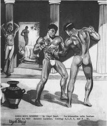 1959 4boys abs archived_source ass boxing bulge dated english_text gay greek lloydsteel male male_only monochrome muscular nipples original text traditional_media yaoi