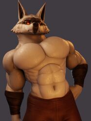 1boy 3d 3d_(artwork) bandage black_background clothing death_(puss_in_boots) dreamworks male male_only muscular muscular_male palmtreerothic pants pecs puss_in_boots_(dreamworks) puss_in_boots_the_last_wish red_eyes simple_background smirk sweat sweatdrop sweating water white_fur white_hair wolf