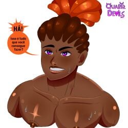 bara bara_tiddies bara_tits big_breasts big_muscles big_nipples bite_mark brazilian dark-skinned_male dark_skin edam_souza edinorex fanart fat_tits gay gay_male muscular_male nipples orange_hair pecs pectorals portuguese_text purple_eyes quartz_devils sexy_body sexy_male smile smiling tiktok yaoi