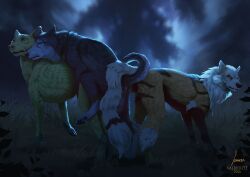 absurd_res animal_genitalia anus arcanine aroused artist_collaboration balls bodily_fluids bundle butt canid canine canis collar cookie cum domestic_dog erection female feral feral_on_feral fokker_(artist) food forest fox fur generation_1_pokemon genital_fluids genitals group hi_res hybrid invalid_tag knot knotting male male/female mammal mount multicolored_body natural nature nintendo penetrated_male_penetrating penetration penis plant pokemon pokemon_(species) sex tree trio vaginal vaginal_penetration valiberite vulva wolf