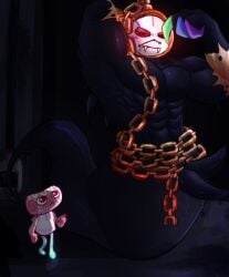 2_penises 2boys annoyed_expression armpits arms_up black_body black_skin chained_up chains clawed_fingers claws clock cosmo_(dandy's_world) dandy's_world dark_background dark_penis devil_tail dick dicks_out diphallia diphallism dripping dyle_(dandy's_world) fangs fe7r8iode genetalia genital_fluids genitals glowing_eyes golden_chains gooey male male_only multi_genitalia multi_penis muscular muscular_torso penis red_eyes roblox roblox_game sad sad_e sad_expression shiny size_difference slimey snake snake_tail tired_eyes twisted_dyle_(dandy's_world)