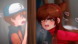 anime anime_style brother_and_sister brown_hair dipper_pines disney disney_channel gravity_falls heart hearts looking_scared mabel_pines offscreen_sex sex thumbnail wtf youtube