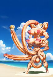 ai_generated balls bara beach big_balls big_breasts breasts gay long_penis male multi_head multiple_penises muscular muscular_male nipples only_one_naked penis veiny_penis yaoi