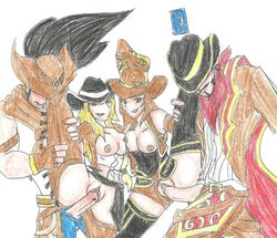 artist_request caitlyn_kiramman cowgirl_miss_fortune high_noon_series high_noon_twisted_fate high_noon_yasuo league_of_legends riot_games sarah_fortune sheriff_caitlyn source_request tobias_fate yasuo