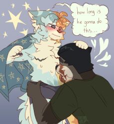 2boys anthro_on_anthro bike_shorts clothed dog furry hand_on_another's_hip imminent_oral licking_stomach male male_only mastectomy_scar otter scar_on_face slobber thetheosaur yaoi