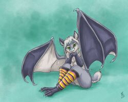 5:4 anthro bat blue_nose blue_vulva canid canine clothing female flinters fox fur genitals grey_body grey_fur grey_hair hair hi_res hybrid leg_warmers leg_warmers_only legwear mammal nude nude_female pussy reidon short_tail solo tail vulva