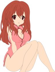 1girls absurdres asahina_mikuru ass breasts brown_eyes brown_hair busakumas china_dress cleavage clothing cosplay dress female hair highres human large_breasts legs long_hair maid open_mouth red_hair short_dress short_twintails shy sitting solo suzumiya_haruhi_no_yuuutsu thighs tied_hair twintails vector_trace waitress white_background wink