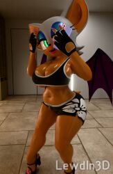 3d 3d_(artwork) 3d_model anthro big_ass big_breasts breasts cellphone cleavage female fingerless_gloves mobian mobian_(species) mobian_bat navel nottanj rouge_the_bat rouge_the_bat_(nottanj) sega selfie shortstack sonic_(series) sonic_adventure_2 sonic_the_hedgehog_(series) sports_bra sportswear tail wide_hips wings