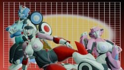 2025 3d 3d_(artwork) 3d_render 3girls arcee arcee_(rotb) areola areolae big_breasts blue_eyes breasts breasts_out chromia cybertronian elita-one elita_one female kazutoyoartz nipples robot robot_girl thick_thighs transformers transformers_rise_of_the_beasts