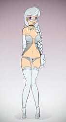 1girls braid breasts cleavage corset elbow_gloves female female_only friendship_is_magic glasses gloves hasbro high_heels human humanized legwear long_hair my_little_pony purple_eyes scorpdk silver_hair silver_spoon silver_spoon_(mlp) solo standing stockings thighhighs underwear