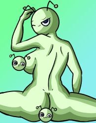 1girls alien alien_girl alternate_version_available antennae ass bald bald_female blue_eyes breasts censored censored_nipples censored_pussy chetoh commission commissioner_upload completely_nude female female_focus female_only gradient_background green_skin hand_on_head looking_at_viewer looking_back looking_back_at_viewer marsha_(chetoh) martian naked naked_female novelty_censor nude nude_female oc original original_character pussy smile smiling smiling_at_viewer