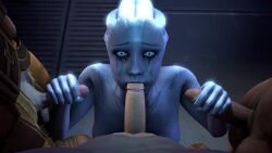 16:9 alien alien_girl animated asari bioware blowbang blowjob fellatio foursome liara_t'soni looking_at_viewer mass_effect moaning oral penis pov pov_eye_contact rape running_mascara sfm skeletron27 smeared_makeup sound source_filmmaker tagme video