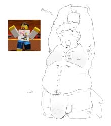 1boy boxers bulge forsaken_(roblox) hairy line_art male reference_image roblox roblox_avatar roblox_game robloxian self_upload shedletsky shedletsky_(forsaken) stretching sweaty_body tagme toari yawning