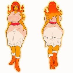 1girls adventure_time ass back_view breasts cartoon_network curvaceous curvy dat_ass female female_only fire_elemental fire_hair flame_princess flaming_hair front_view high_heels hourglass_figure jay-marvel solo solo_female solo_focus tight_dress voluptuous