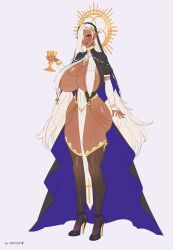 armwear big_breasts breasts chains female high_heels kdxyon lingerie nun nun's_habit nun_outfit white_hair