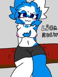 bed blue_body blue_eyes blue_fur breasts cat_girl cat_humanoid catgirl clothing female furry girl kiladosha kit kit_community kit_community_v2 legs legs_closed looking_at_viewer mouth tiktoker white_body white_fur youtuber
