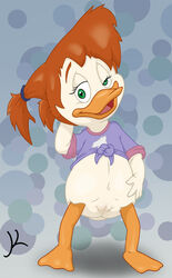 avian bird bottomless cub darkwing_duck disney duck gosalyn_mallard green_eyes pussy red_hair special_k young