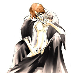 2boys aizen_sousuke bleach ichimaru_gin lowres masturbation multiple_boys reach_around sosuke_aizen yaoi