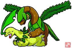 bayleef cum dragon_soul_e from_behind interspecies pokemon pokemon_(species) pokemon_gsc pokemon_rse tagme tropius white_background