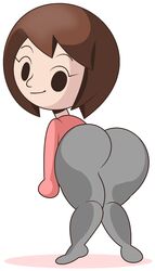 1girls ass brown_eyes brown_hair looking_at_viewer looking_back mii mob_face nintendo robbonp smile