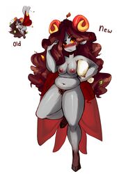 1girls aradia_megido blush breasts chubby closed_eyes grey_skin homestuck horns leaves long_hair ms_paint_adventures mushroom naked nipples nude pointy_ears pubic_hair red_eyes red_hair red_nipples solo troll webcomic white_background wings