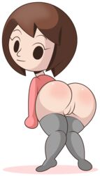 1girls ass brown_eyes brown_hair looking_at_viewer looking_back mii mob_face nintendo pussy robbonp smile vagina