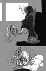 1futa 1girls artist_request cape cum cum_on_face cum_on_hair cumshot female futa_on_female futanari intersex penis ruby_rose rwby scar source_request weiss_schnee white_rose_(ship)