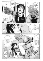 1boy 1girls age_difference azasuke big_penis black_lagoon boss_and_subordinate censored doujinshi duo dutch_(black_lagoon) english_text hotpants penis_in_pussy pussy revy sex tank_top tattoo