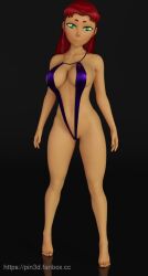 1girls 3d 3d_(artwork) aged_up big_breasts bikini cartoon_network curvy daz3d daz_studio dc green_eyes large_breasts pin3d red_hair starfire tagme teen_titans toonami