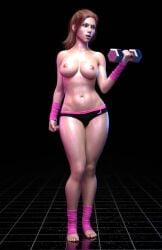 1girls 3d arm_warmers brown_hair dumbbell ironclawroo original panties topless topless_female workout_girl_(ironclawroo)