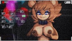 anthro areolae azul_uwu big_breasts bowtie brown_body female female_only five_nights_at_freddy's freddy_(fnaf) fredina's_nightclub fredina_(cally3d) frenni_fazclaire hand_on_breast nude_female scottgames