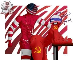 blue_skin countryhumans countryhumans_girl hammer_and_sickle luisartz_(artist) partners partners_fucking red_skin russia_(countryhumans) sweat sweating tagme tattoo tattoo_on_legs tattoo_on_thigh tattoos united_states_of_america_(countryhumans) white_skin