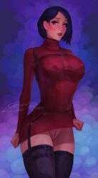 1girls ada_wong bottomless large_breasts pussy red_dress resident_evil sanguineloneliness short_hair solo