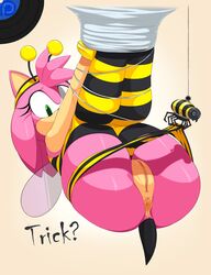 amy_rose anthro anus arachnid arthropod ass bee bondage bound clothing costume female female_only fur furry green_eyes hedgehog hi_res holidays insects machine marthedog mechanical panties pink_fur pussy robot sega solo sonic_(series) spider tail text underwear