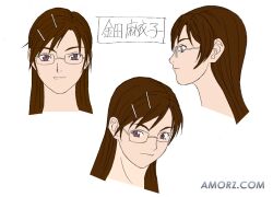 brown_hair colored_sketch discipline:record_of_a_crusade discipline_zero glasses hairclip kaneda_maiko long_brown_hair long_hair purple_eyes sketch