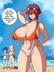 2024 2d 2d_(artwork) 3girls aizawa_tomo anime areola_slip areolae armpits asian asian_female athletic athletic_female bare_shoulders bare_thighs beach beach_episode belly belly_button big_breasts bikini bikini_bottom bikini_top black_hair blonde_hair blush blushing blushing_at_viewer boobies boobs breasts carol_olston color colored duo_kawa fanart full_color glasses gundou_misuzu hair hair_bun headband headwear hips huge_breasts japanese japanese_female large_breasts light-skinned_female light_skin manga massive_breasts misuzu_gundou multiple_girls nipple_bulge nipples nipples_visible_through_clothing red_eyes red_hair short_hair sling_bikini sunglasses sunglasses_on_head text text_bubble thick_thighs thighs tomboy tomo-chan_wa_onna_no_ko