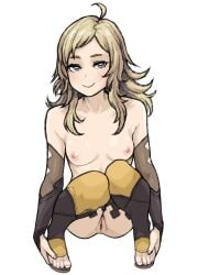 1girls ahoge alternate_breast_size black_bridal_gauntlets blonde_hair breasts bridal_gauntlets female female_only fire_emblem fire_emblem_fates grey_eyes highres long_hair looking_at_viewer nail_polish naked_thighhighs nintendo nipples nude nude_female ophelia_(fire_emblem) petite pink_eyes pink_nails pussy sidelocks small_breasts solo swept_bangs thighhighs toeless_footwear toeless_legwear uncensored wabaki white_background