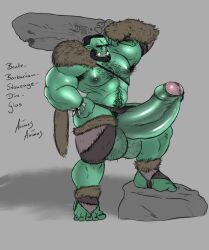 animasanimus balls bara beard big_balls big_penis boner erection facial_hair fight_boner glas green_body green_skin huge_balls huge_cock male male_only muscles muscular orc penis solo solo_male