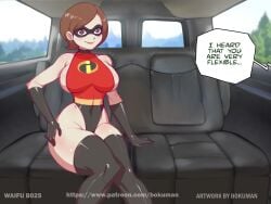 1girls bokuman curvy elastigirl helen_parr sitting solo the_incredibles thick_thighs