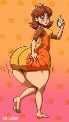 1girls 2020 ass_expansion ass_focus blushing clothed from_behind giant_ass huge_ass mario_(series) mushroom nintendo pinup princess_daisy tagme tail-blazer wide_hips