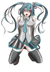 1girls ahe_gao aqua_eyes aqua_hair aqua_necktie black_sleeves blush collared_shirt detached_sleeves ell182a_(masa_works_design) female full_body fully_clothed glasses grey_shirt hatsune_miku long_hair lowres masa_works_design miniskirt panties saliva saliva_on_tongue sleeveless sleeveless_shirt solo suggestive sweatdrop sweating thighhighs third-party_source tongue_out twintails very_long_hair vocaloid white_background zettai_ryouiki