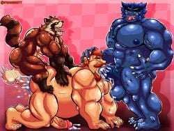 anal anal_sex anthro balls bara beast_(x-men) big_balls big_penis blowjob blue_body blue_fur boner cum cum_in_ass cum_in_mouth cum_inside erection facial_hair furry gay guardians_of_the_galaxy hand_on_head hank_mccoy interspecies male male_only marvel marvel_comics max_modell moustache muscles muscular nude on_hands_and_knees oral orgasm penis raccoon rocket_raccoon santiagomt sec spider-man_(series) tongue_out x-men