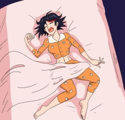 1girls bed_sheet bedroom confade female female_only growth huge_breasts kill_la_kill matoi_ryuuko pajamas sequence sleeping solo solo_female studio_trigger