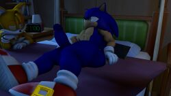 2boys 2males 3d anthro big_penis big_thighs doppoarts fox furry hedgehog huge_thighs sega sonic_(series) sonic_the_hedgehog sonic_the_hedgehog_(series) tails thick_thighs