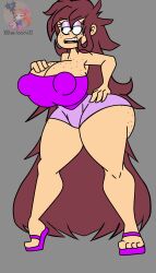 1girls 2d big_ass big_breasts big_butt brown_hair grey_background inbred long_hair lyra_loud nipple_bulge purple the_loud_house thick_thighs watermark xsherlock420_(artist)