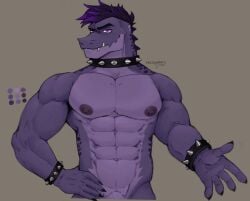 abs anthro barely_visible_genitalia collar genitals hi_res male mr_sharky muscular muscular_male purple_body solo spiked_collar spikes